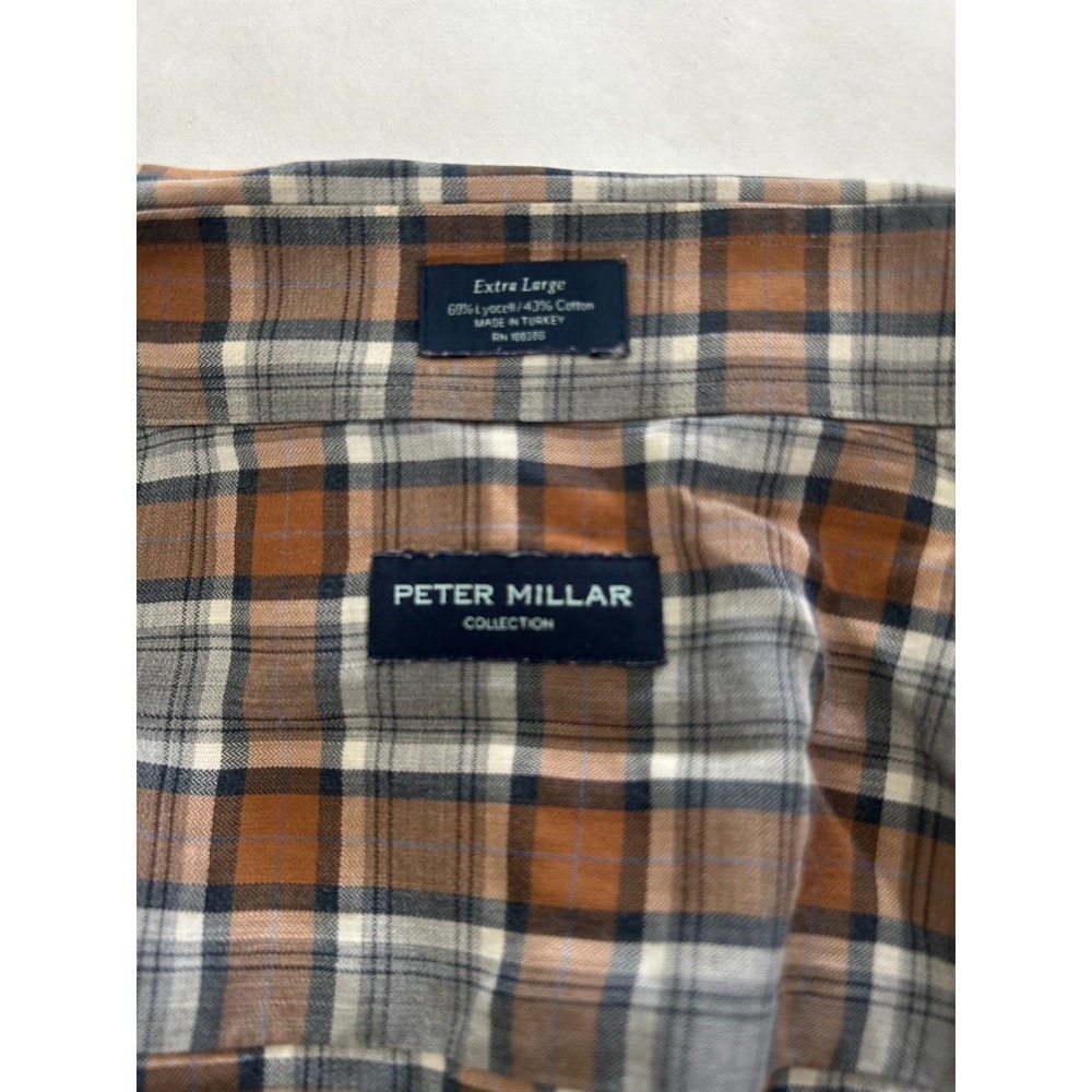 Peter Millar Autumn Fall Color White Plaid Button Knit Dress Shirt Mens XL EUC - Picture 2 of 4